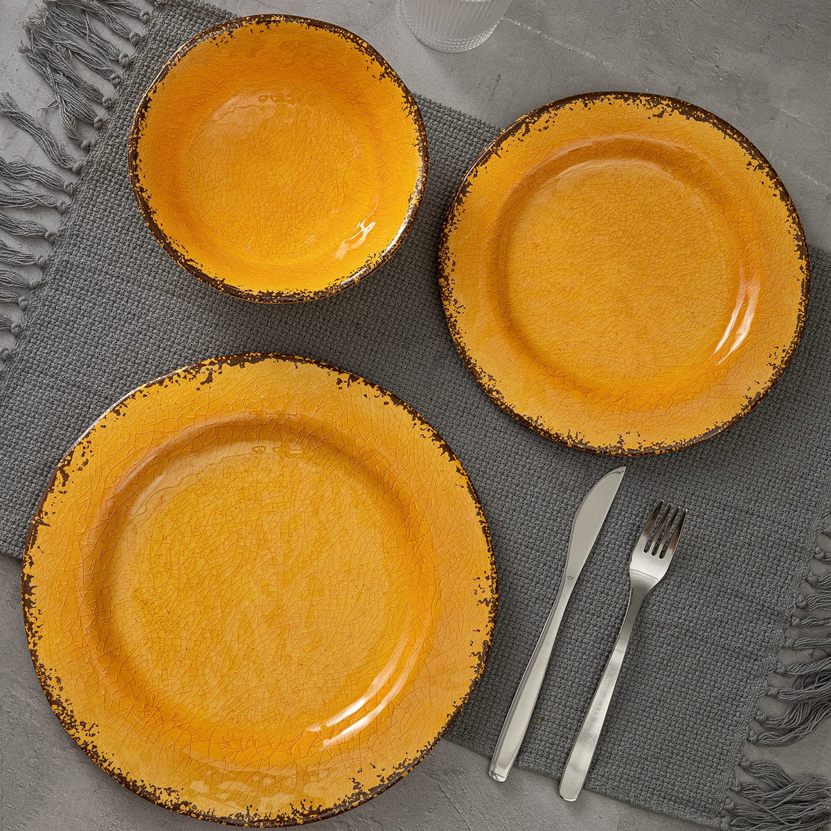 Rustic Melamine Dinnerware Sets for 4, Harvest Plates and Bowls Set