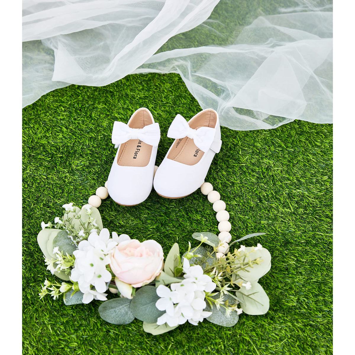Toddler Flower Girl Dress Shoes - Girl Ballet Mary Jane Flats White Party School Wedding