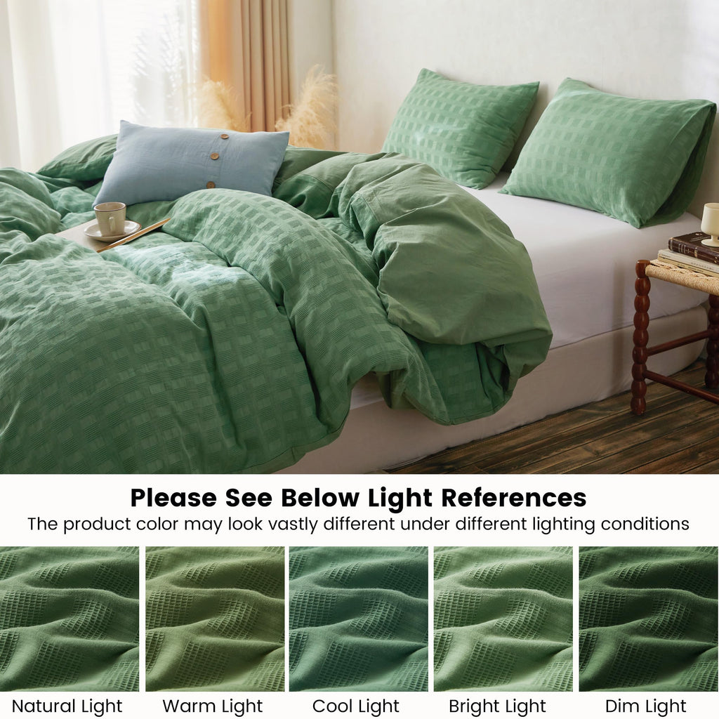 100% Cotton Duvet Cover Set Waffle Weave 2PCS (1 Comforter Cover, 1 Pillow Sham) Reversible Soft Skin-Friendly