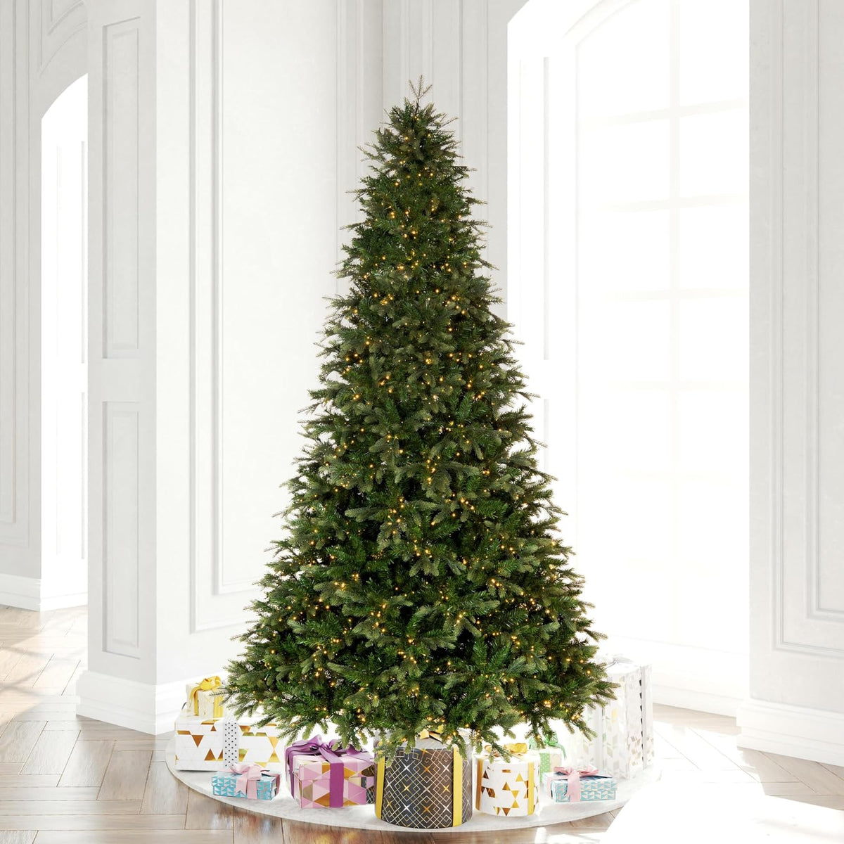7.5' x 56" Douglas Fir Artificial Pre-Lit Christmas Tree, Warm White 3mm Low Voltage LED Wide Angle Lights - Lifelike