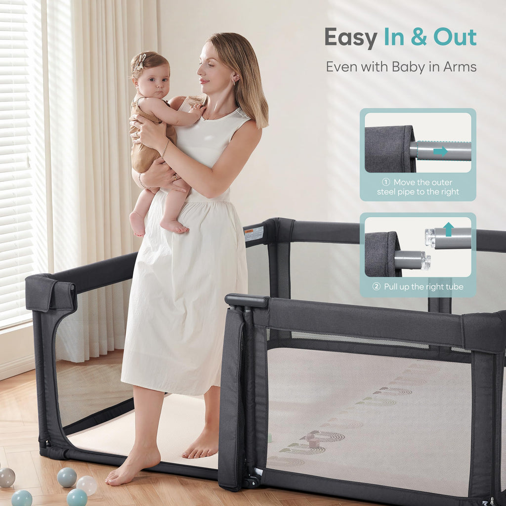 Playpen Portable, Pre-Assembled Play Pen 71x79 Large Foldable Playpen for Babies and Toddlers, Sturdy and Safe
