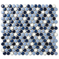 Penny Round Tile Navy Blue White Mosaic Tiles Wall Backsplash, Bathroom Floor, Accent Wall (Case of 5)