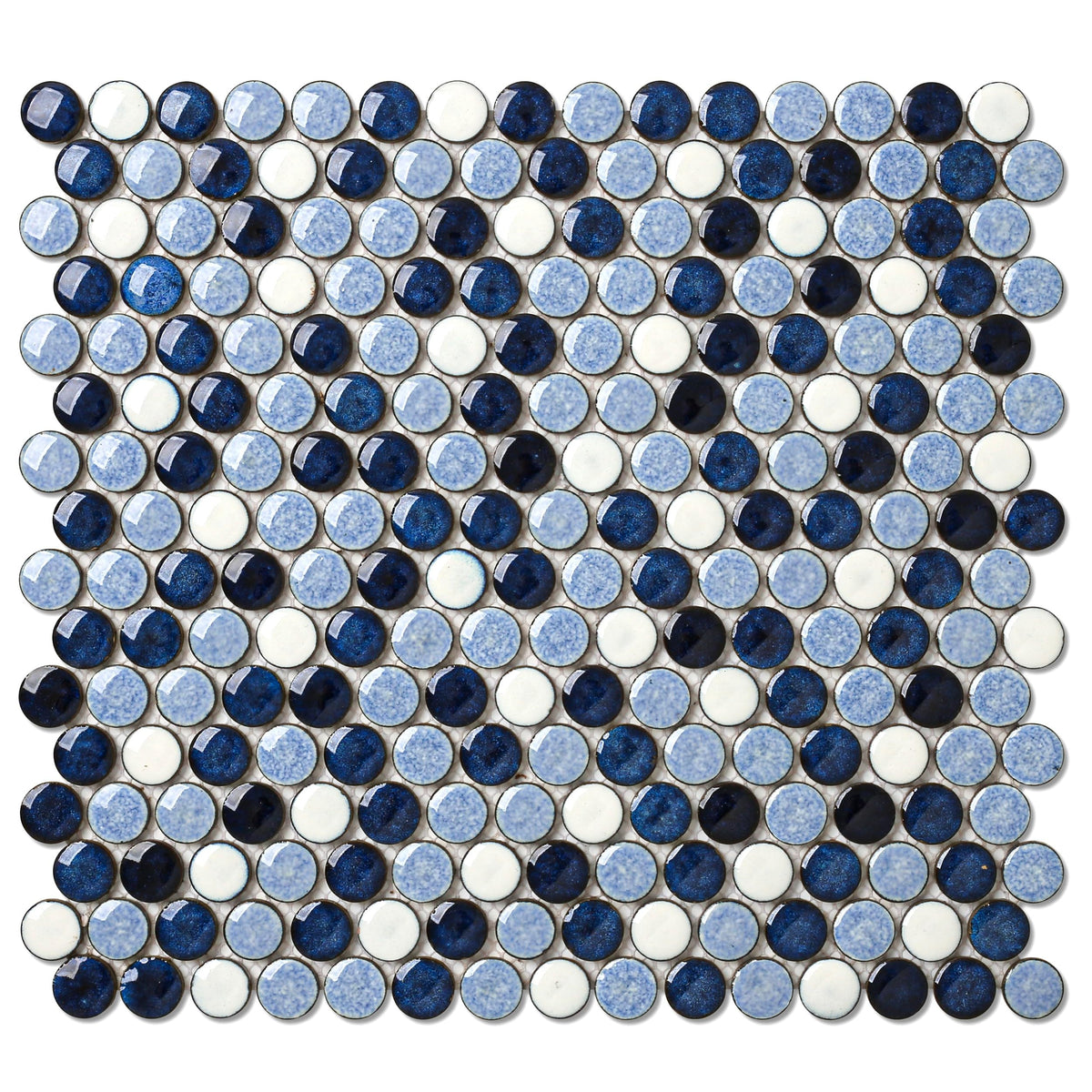 Penny Round Tile Navy Blue White Mosaic Tiles Wall Backsplash, Bathroom Floor, Accent Wall (Case of 5)