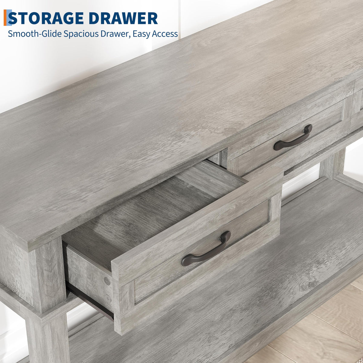 3 Drawers Entryway Table, Farmhouse Wooden Console Table, Grey
