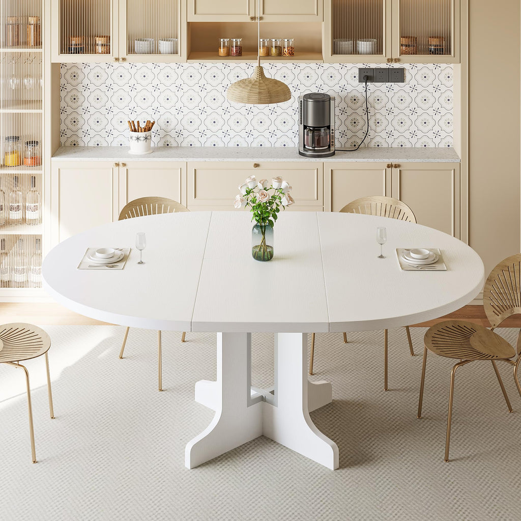 Inspired Saarinen Style 59" Round Extendable Dining Table for 4-6, Modern Kitchen Table with Heavy Duty Pedestal Base & Wooden Top, Oval