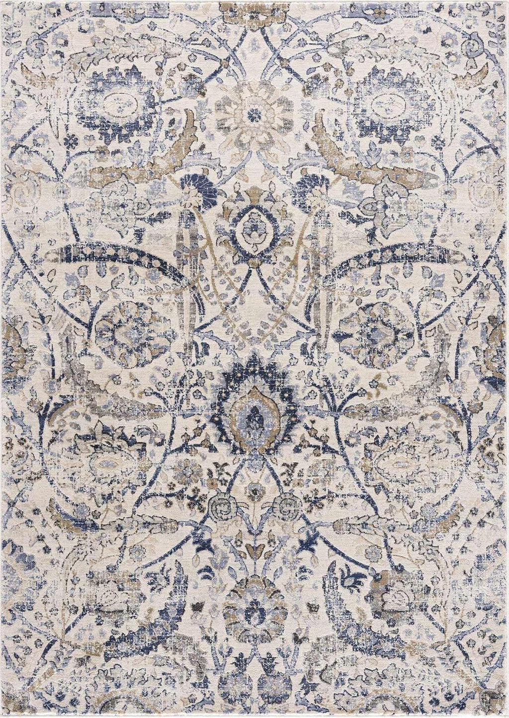 Obsidian Boho Vintage Traditional Damask Area Rug - Farmhouse Traditional Floral Medallion Carpet - Grey, Beige
