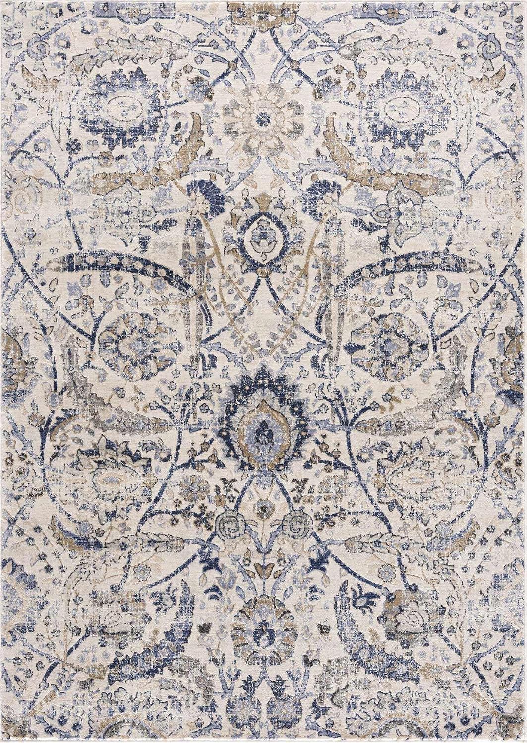 Obsidian Boho Vintage Traditional Damask Area Rug - Farmhouse Traditional Floral Medallion Carpet - Grey, Beige