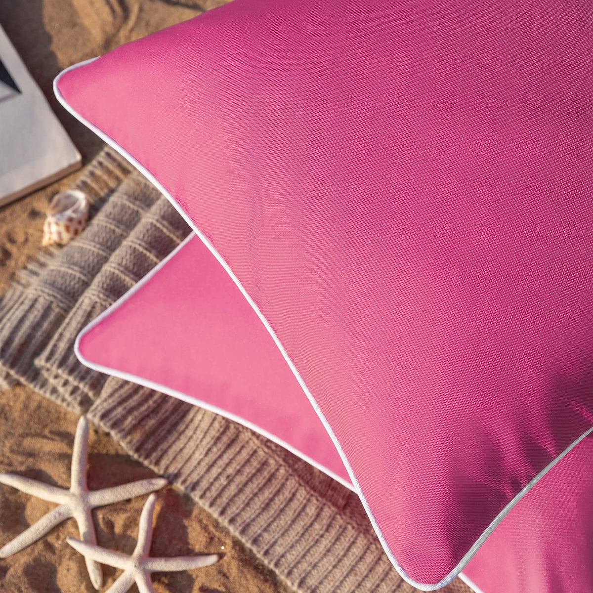 Pack of 2 Outdoor Waterproof Solid Throw Decorative Pillow Cover Decorative Square Outdoor Pillows Cushion Case Patio