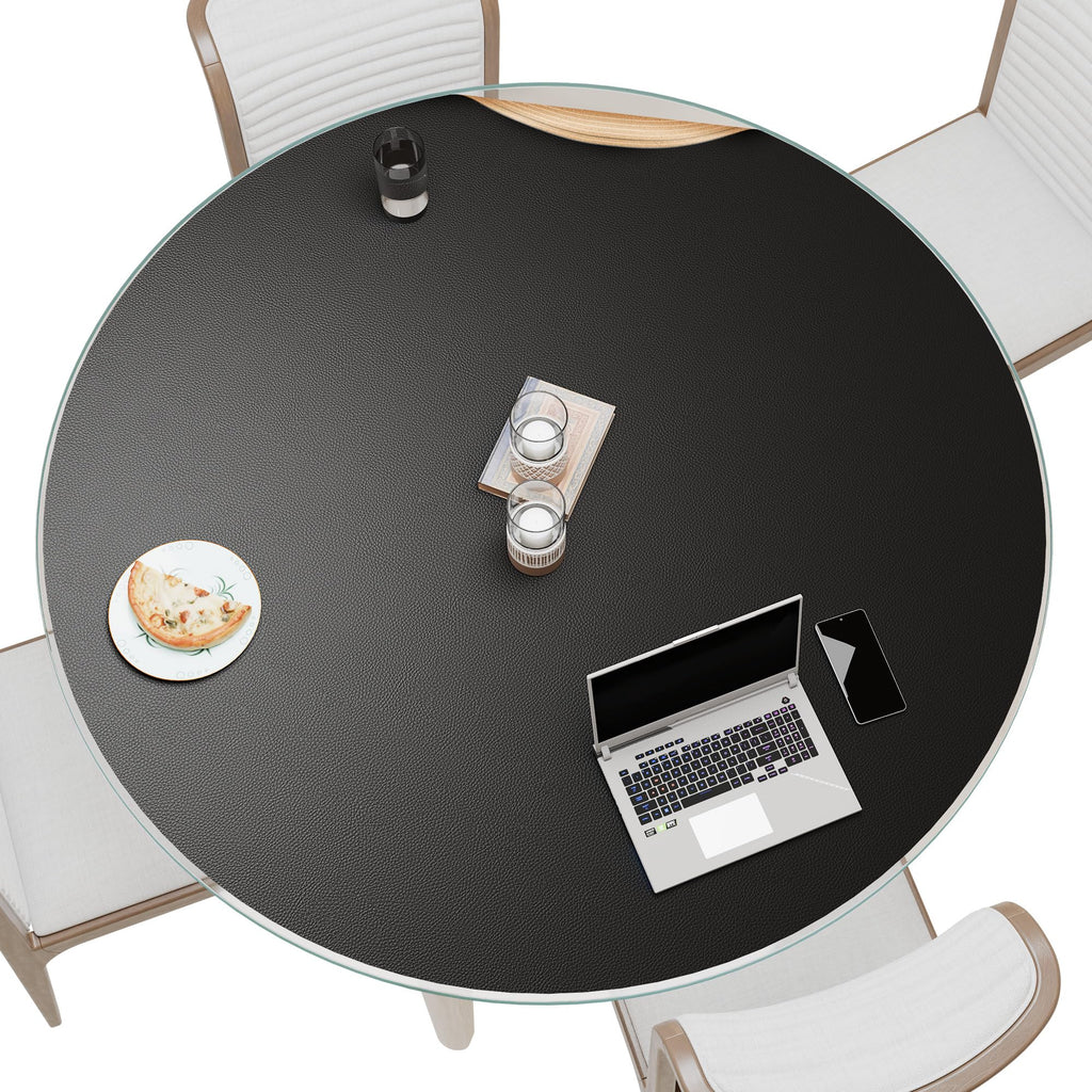 48 Inch Round Cork & Leather Table Pad Protector, Cuttable Size (42-48 Inch), Trimmable Dining Table Mat, Heat