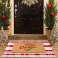 Christmas Door Mat Combo Set - 100% Coco Coir Welcome Mat + 28 x 43 Inch Red and White Diagonal Plaid Rug, New Year