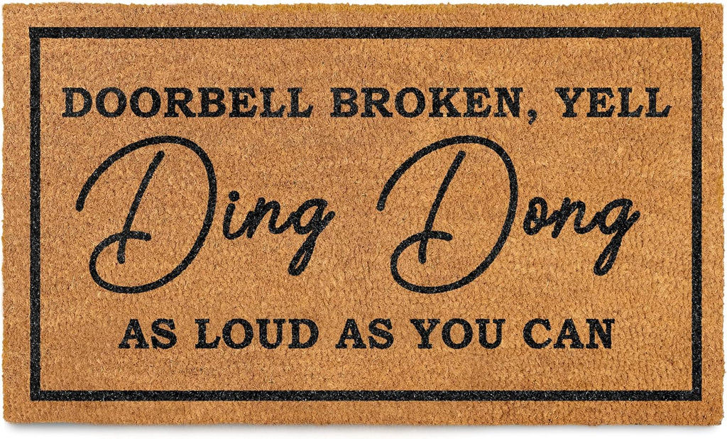 Ding Dong Doorbell Door Mat 30x17 Inch, Doorbell Broken Welcome Mat Coir | Funny Home Decor, Conversation Starter