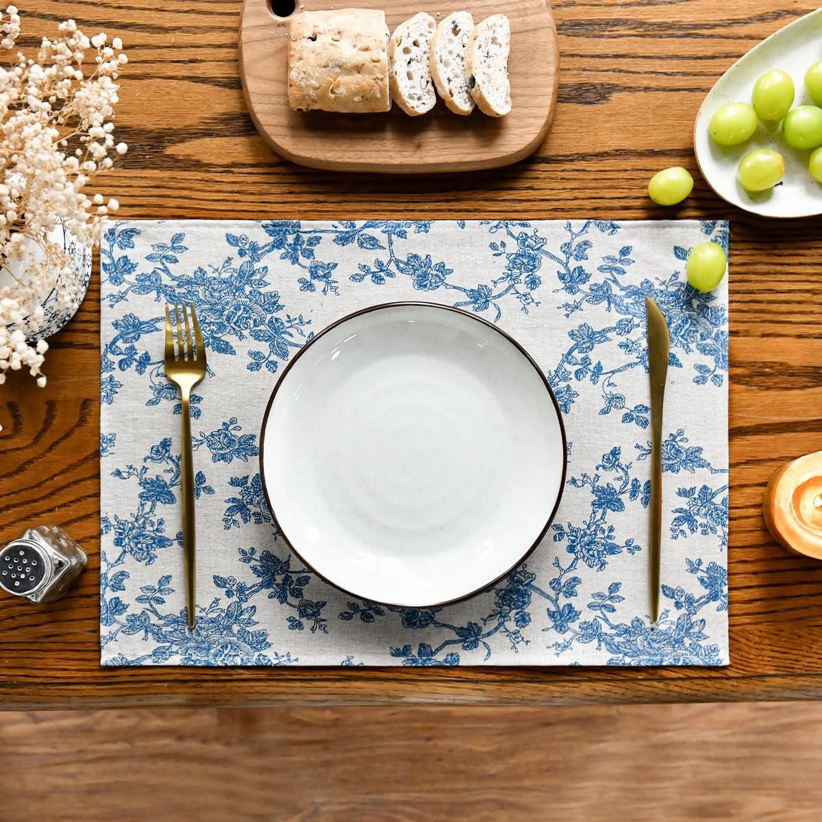 Pastoral 100% Polyester Fabric Placemats for Dining Table Set of 6