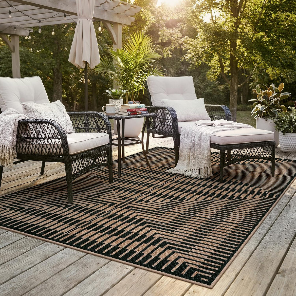 Easy Jute Indoor Outdoor, Washable Striped Area Rug Non Slip