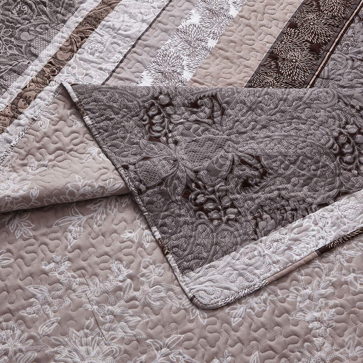 7PC Bedding Set- Callisto Taupe Lightweight Quilt with Solid Ivory Microfiber Bed Sheets