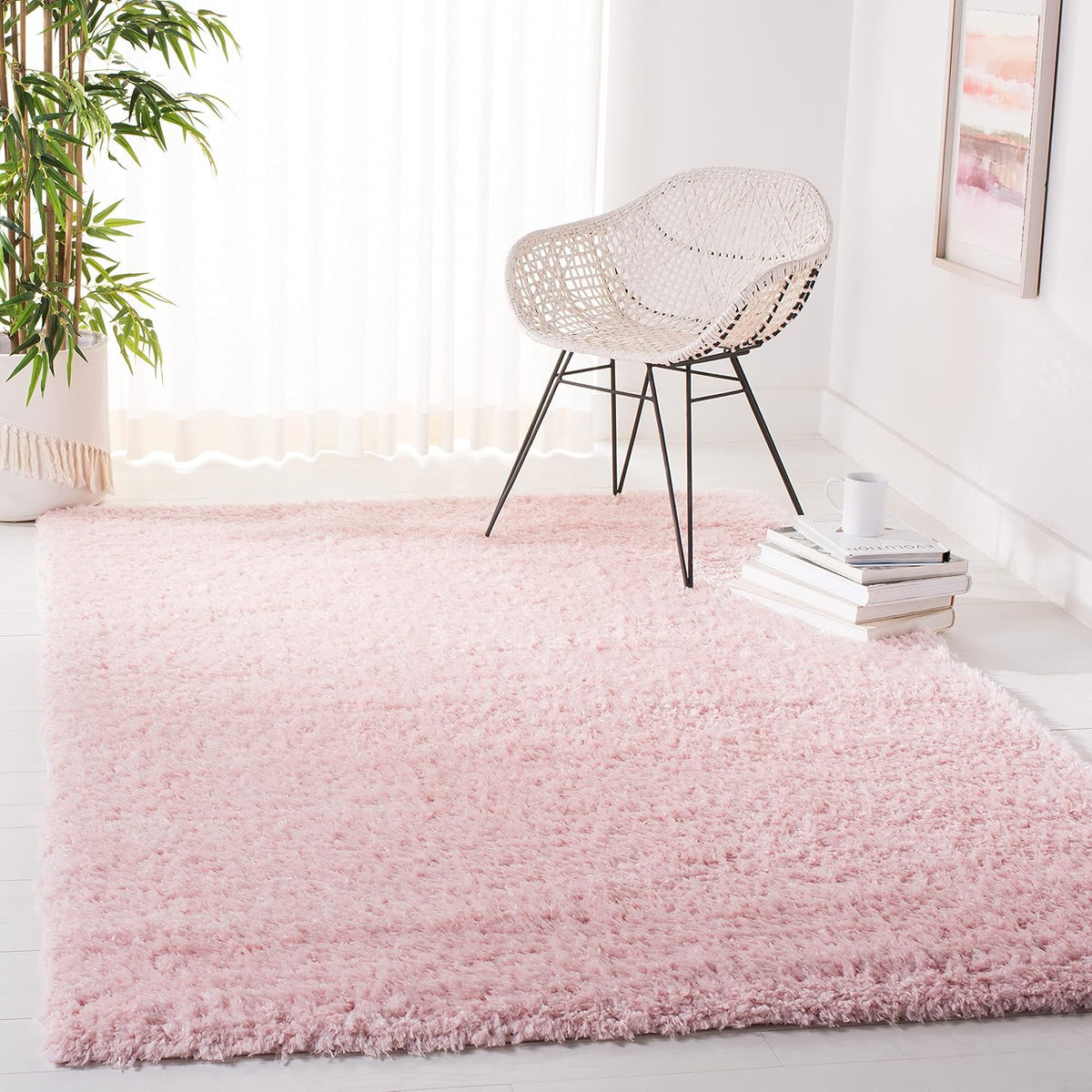 Madrid Shag Collection Area Rug - 5'3" x 7'6", Blush, Solid Design, Non-Shedding & Easy Care, 1.6-inch Thick Ideal