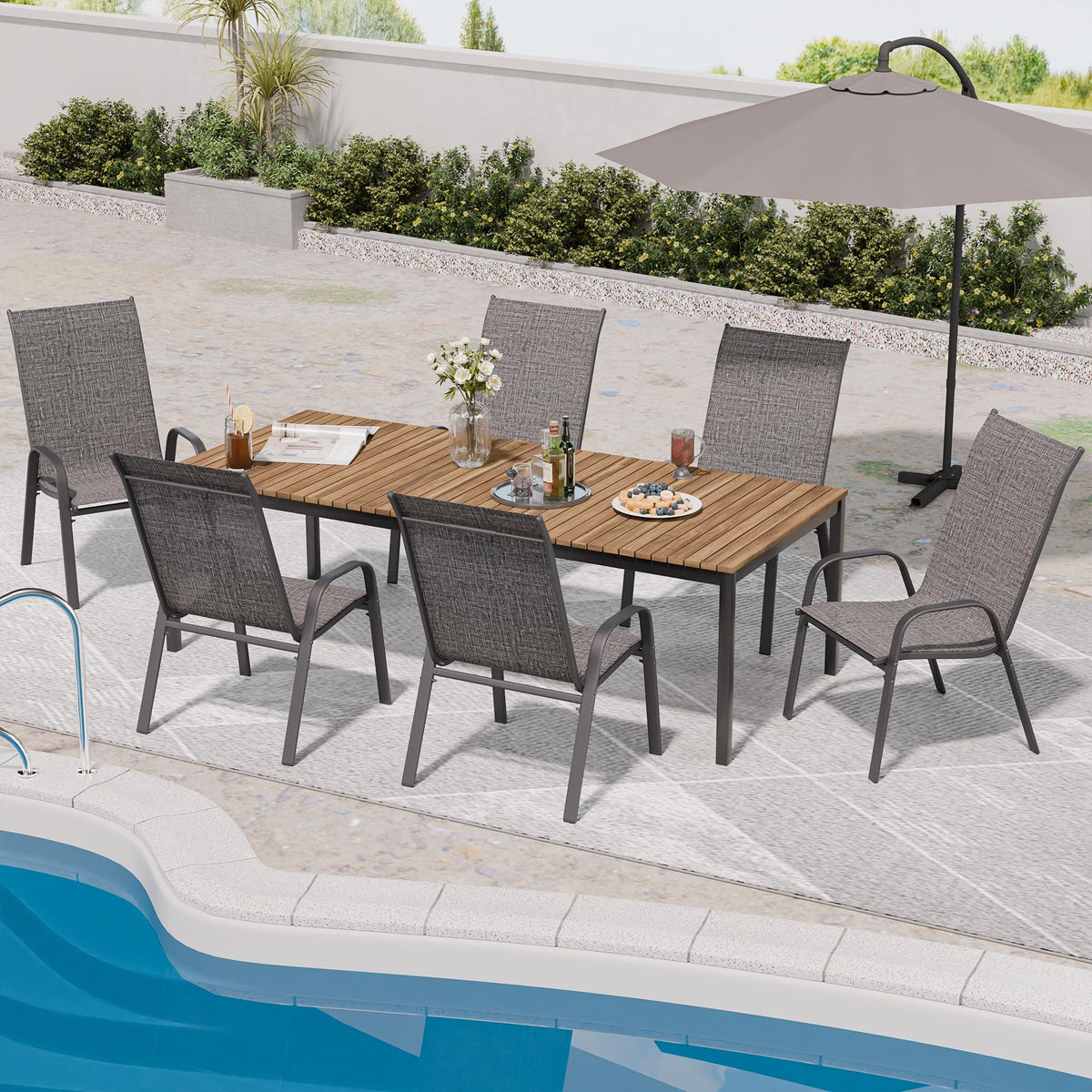 Patio Chairs Set of 6, Stackable Outdoor Dining Chairs for All Weather, Metal Modern Outside Furniture Chair for Pool