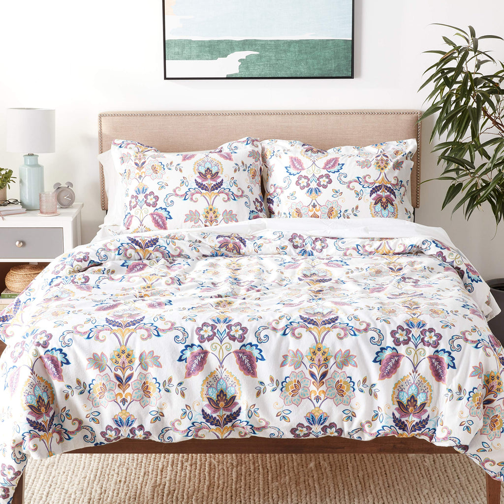 Abstract Paisley Printed Flannel 200 GSM Luxury Duvet Cover Set, Multicolor