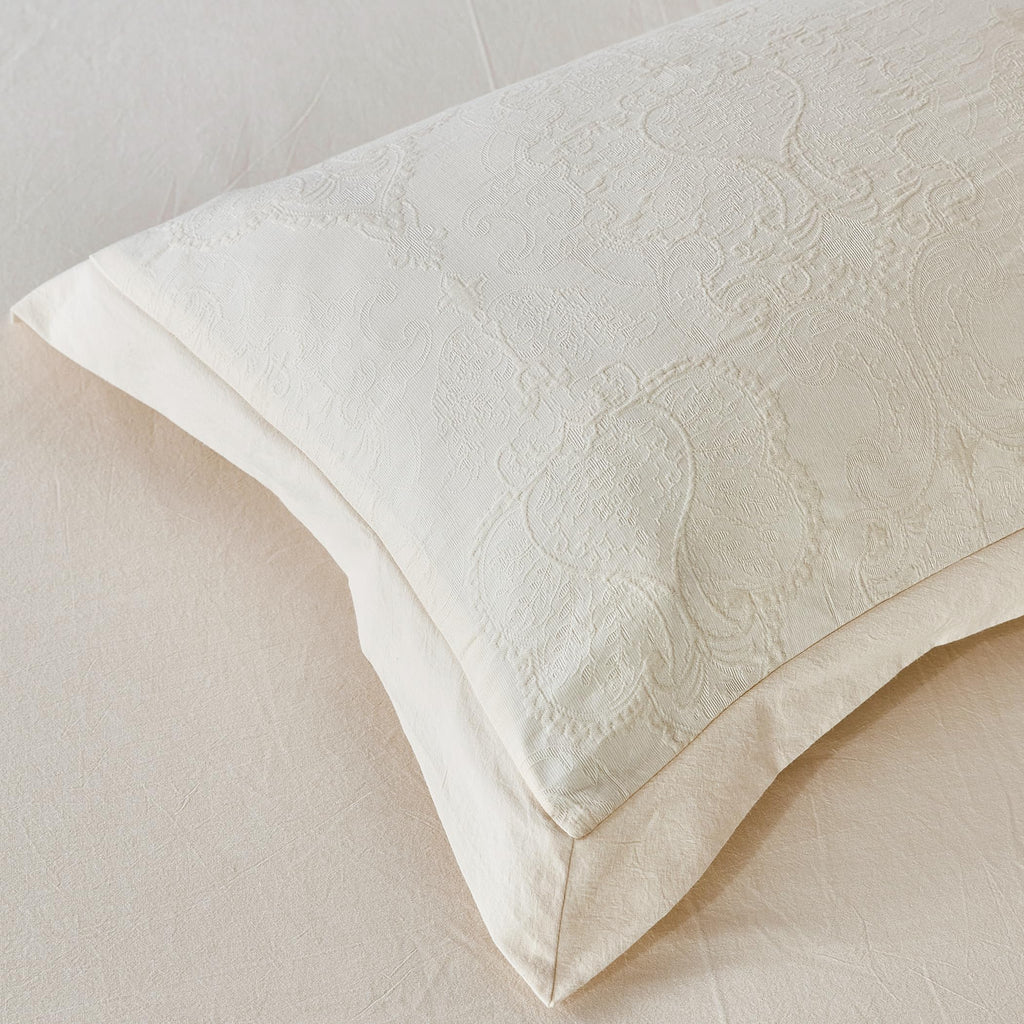 Beige Yellow Jacquard Duvet Cover Queen 100% Cotton 3 Pcs Set 1 Cream Boho Textured Duvet Cover with Zipper Ties 2