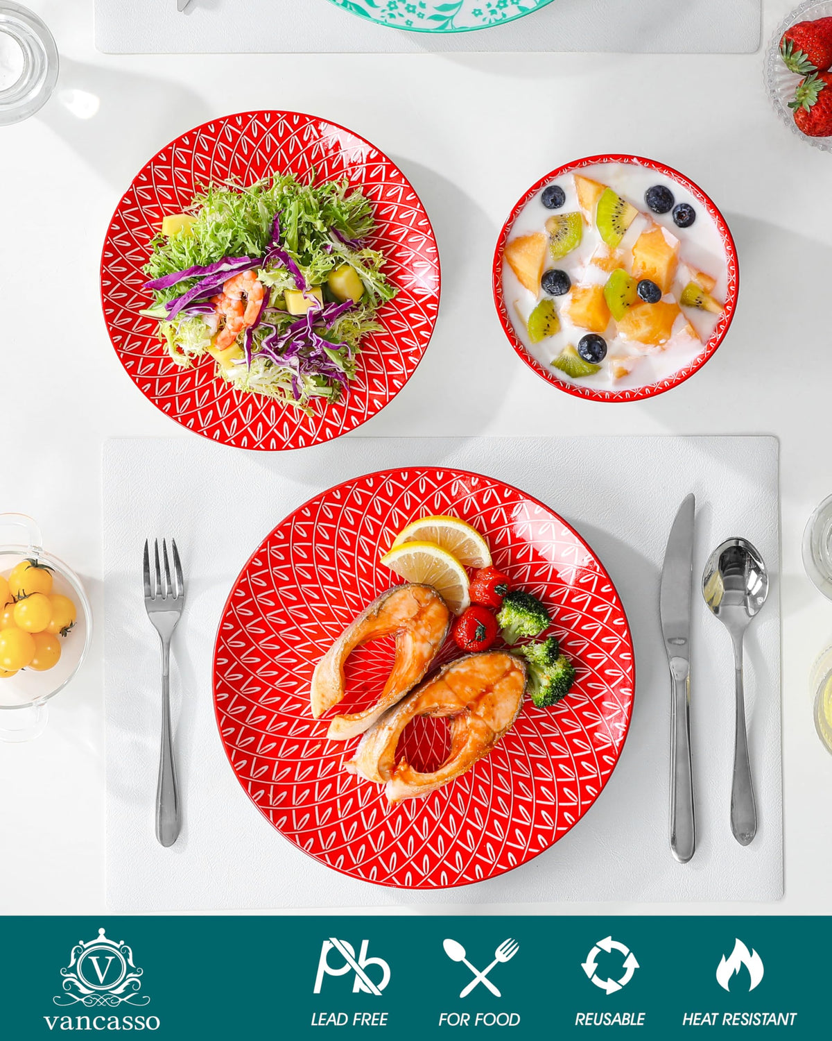 Plates and Bowls Set for 6, 18 Pieces Dinnerware Sets, Mircowave and Dishwasher Safe Dishes Set, Porcelain Muted