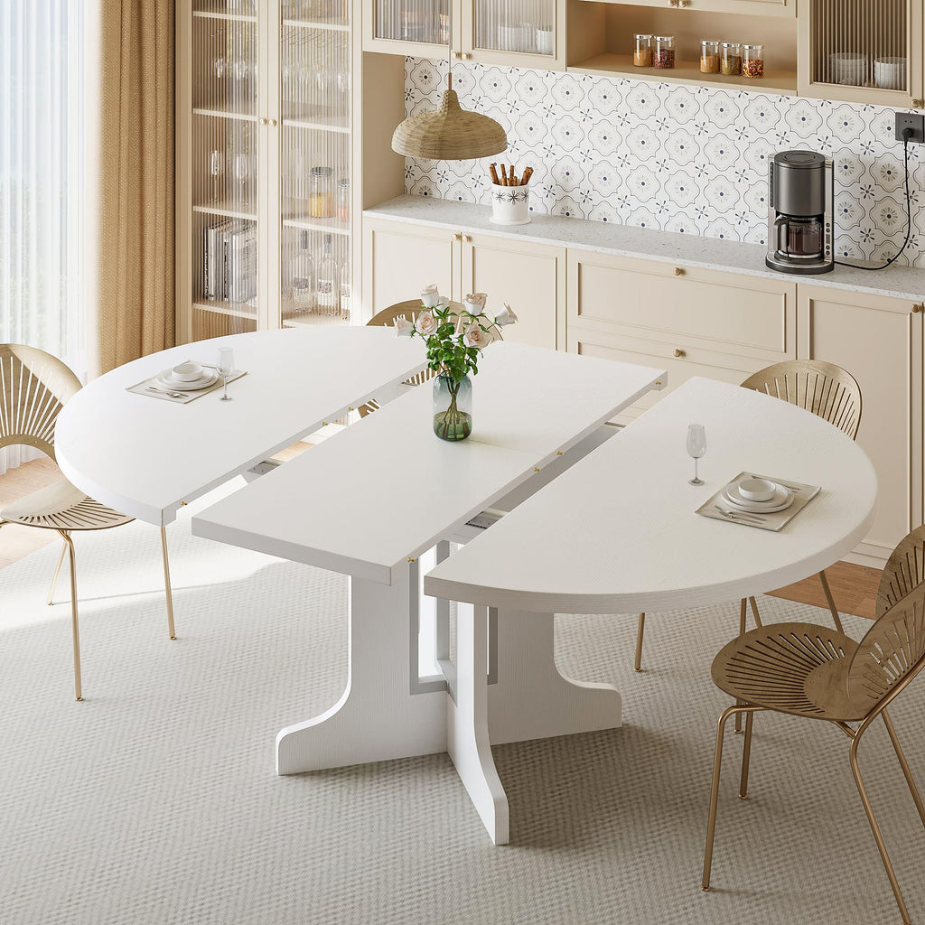 Inspired Saarinen Style 59" Round Extendable Dining Table for 4-6, Modern Kitchen Table with Heavy Duty Pedestal Base & Wooden Top, Oval