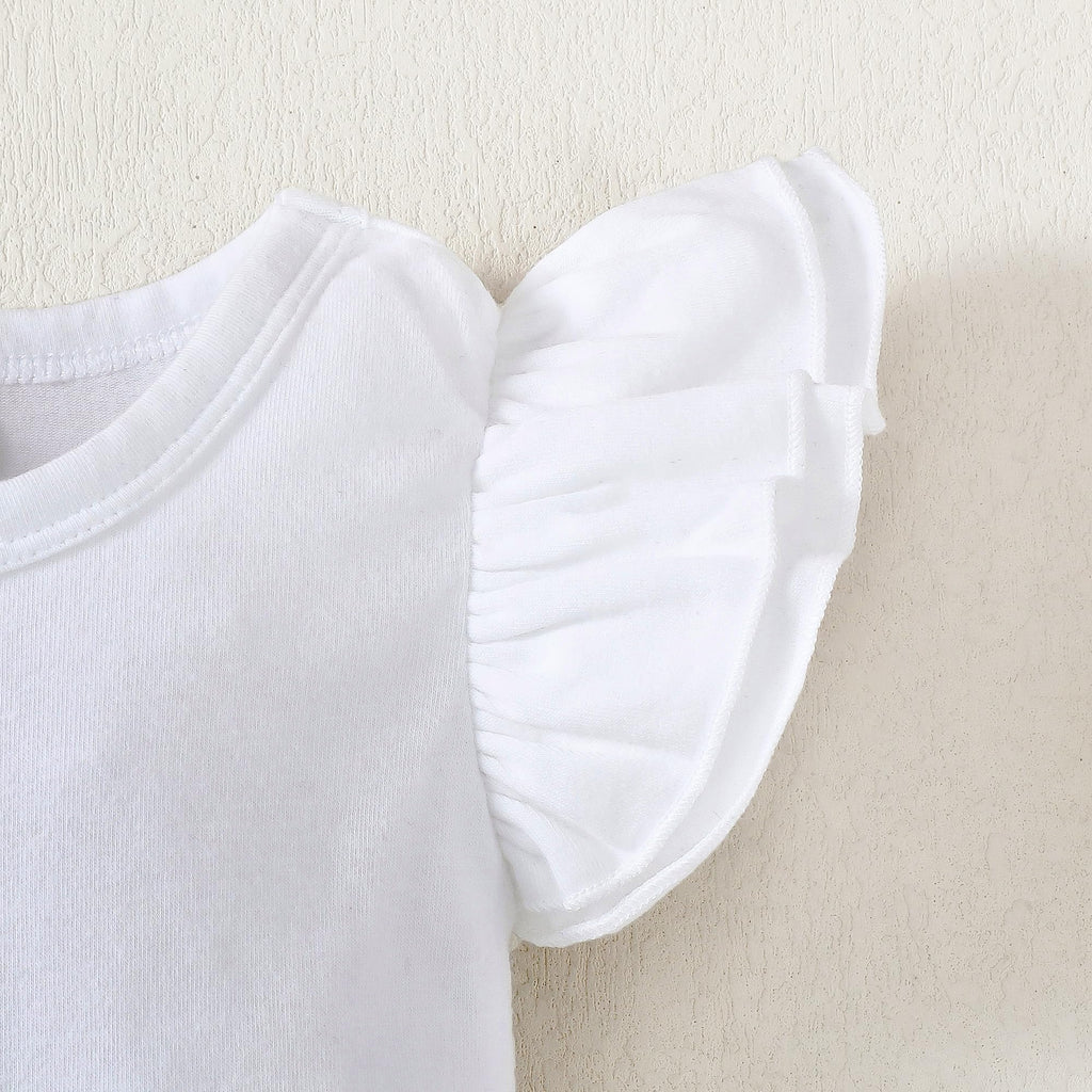 Baby Girls Ruffle Sleeves Bodysuit Infant Solid Color Top Jumpsuit