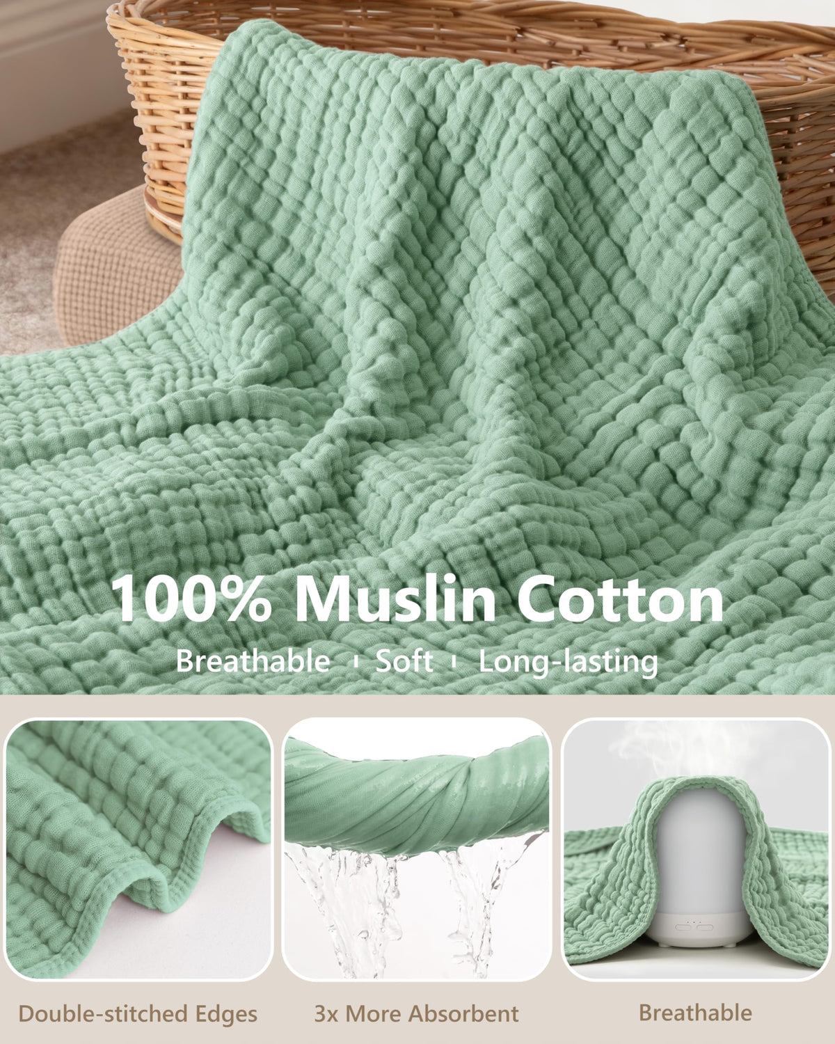 Baby Bath Towels, 100% Muslin Cotton Hooded Baby Towels for Newborn, 2 Pack Baby Towels with Hood for Infant Toddler
