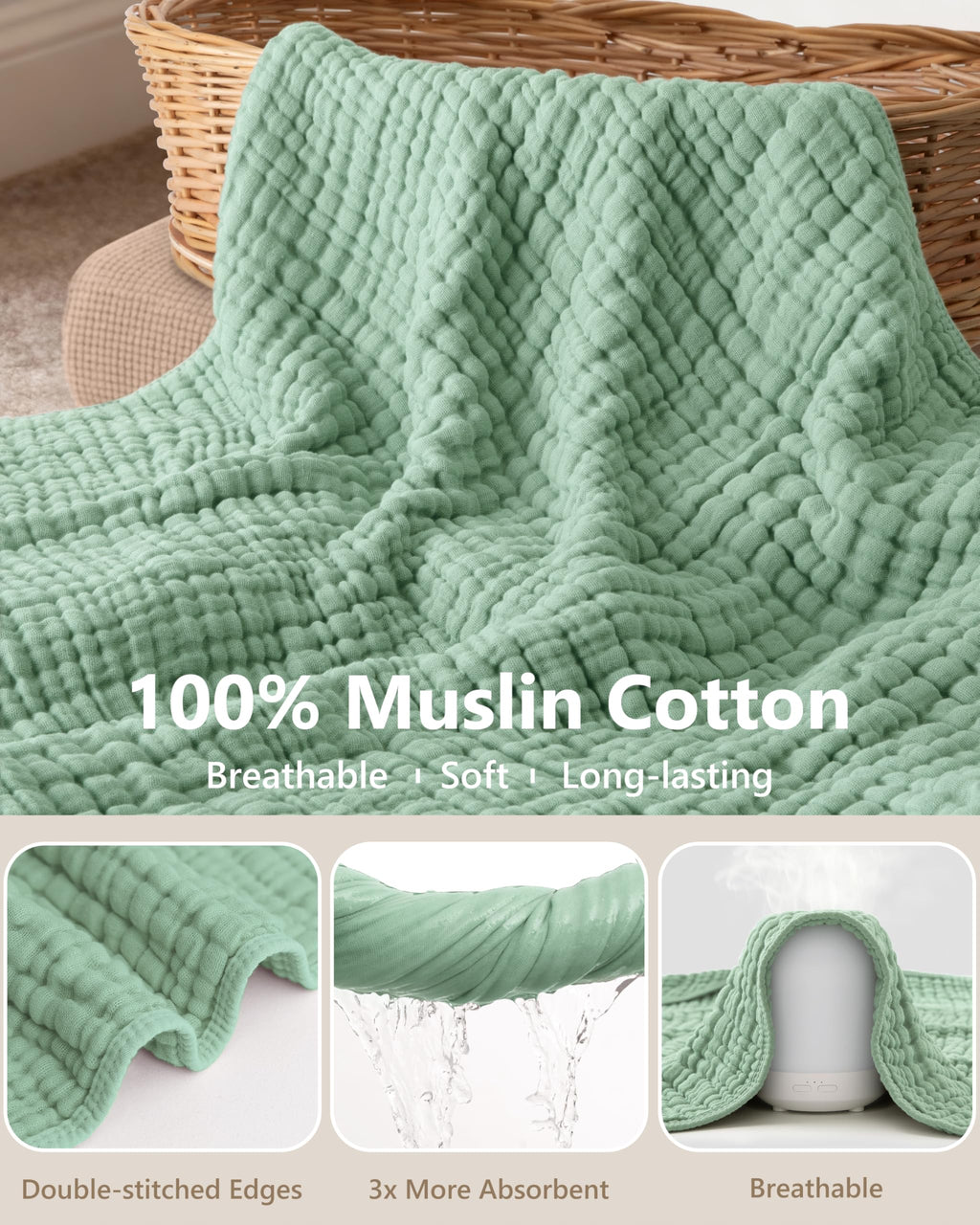 Baby Bath Towels, 100% Muslin Cotton Hooded Baby Towels for Newborn, 2 Pack Baby Towels with Hood for Infant Toddler