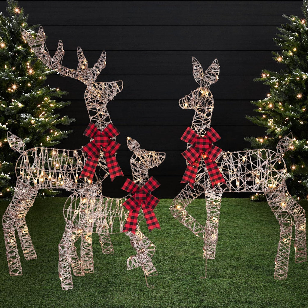 4ft 3-Piece 2D Lighted Christmas Deer Family Set, Large Outdoor Yard Reindeer Holiday Decoration with 175 LED Lights