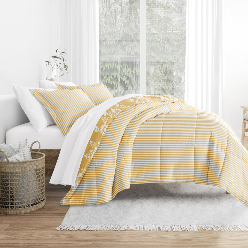 Comforter Set Patterned Microfiber All Season Down-Alternative Ultra Soft Bedding in Daisy Medallion - Full/Queen