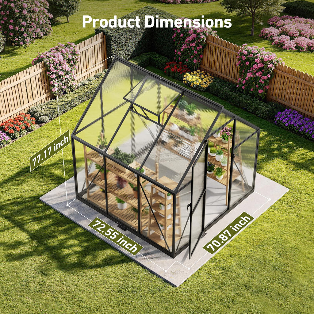 6x6 FT Walk in Greenhouse with Hygrometer, Windproof Warm Plant Green House