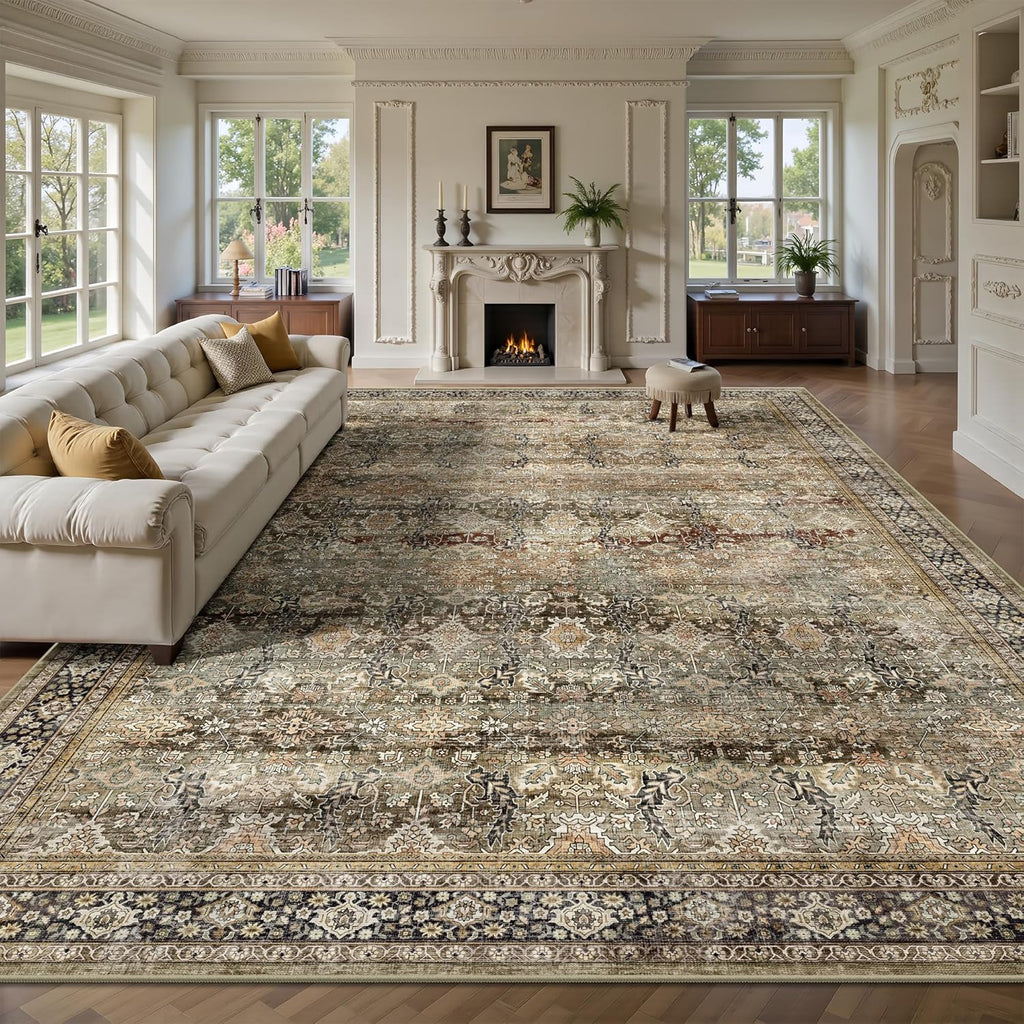 Area Rugs - Washable Vintage Retro Large Rug, Soft Ultra Thin Non Slip Low Pile Traditional Distressed Boho