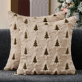 Christmas Pillow Covers 20x20 Beige Brown Xmas Tree Pillow Covers Soft Plush Faux Fur Christmas Decorations - Set of 2