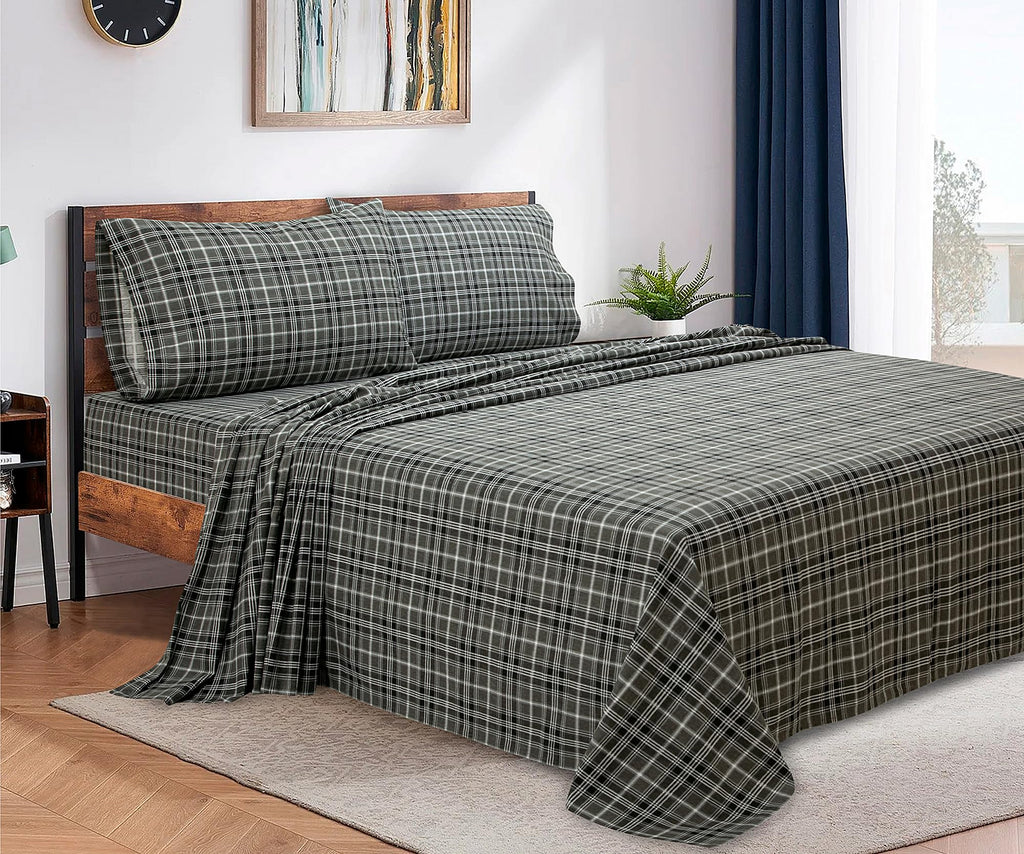 4 Piece 100% Cotton Flannel Sheets Bed Set - Warm & Extra Soft - Deep Pockets, Breathable, All Seasons