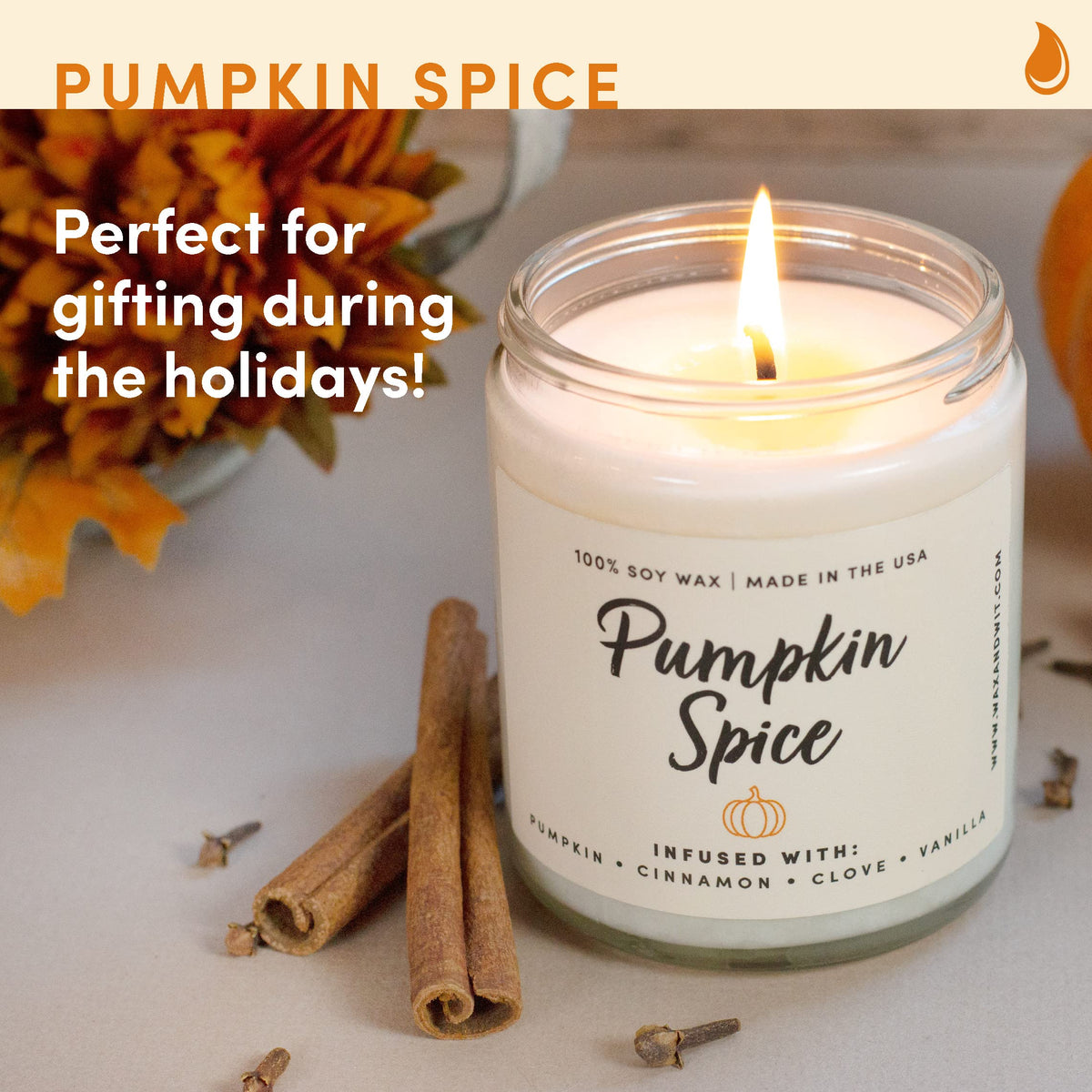 Pumpkin Spice Fall Candles, 9 oz Scented Soy Jar
