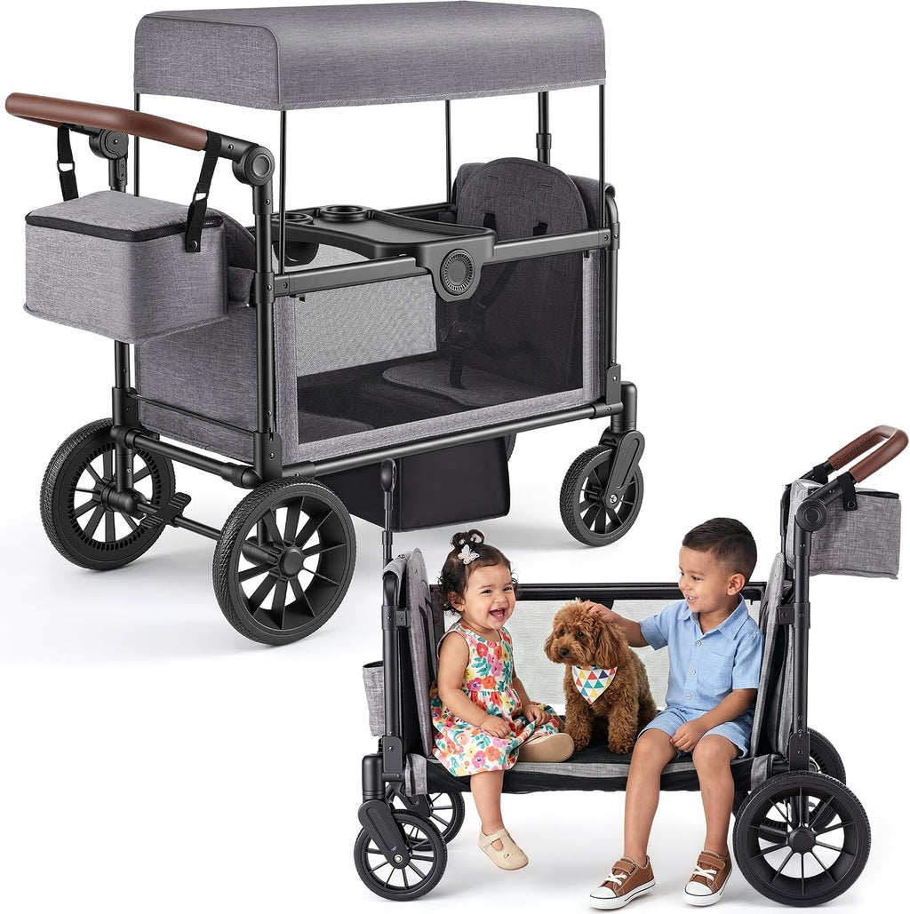 Stroller Wagon for 2 Kids, Foldable Seater with Canopy