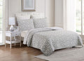 Gray & White Medallion Jacquard Reversible Bed 3 Piece Quilt Elegant 50% Cotton 50% Polyester Coverlet Bedding