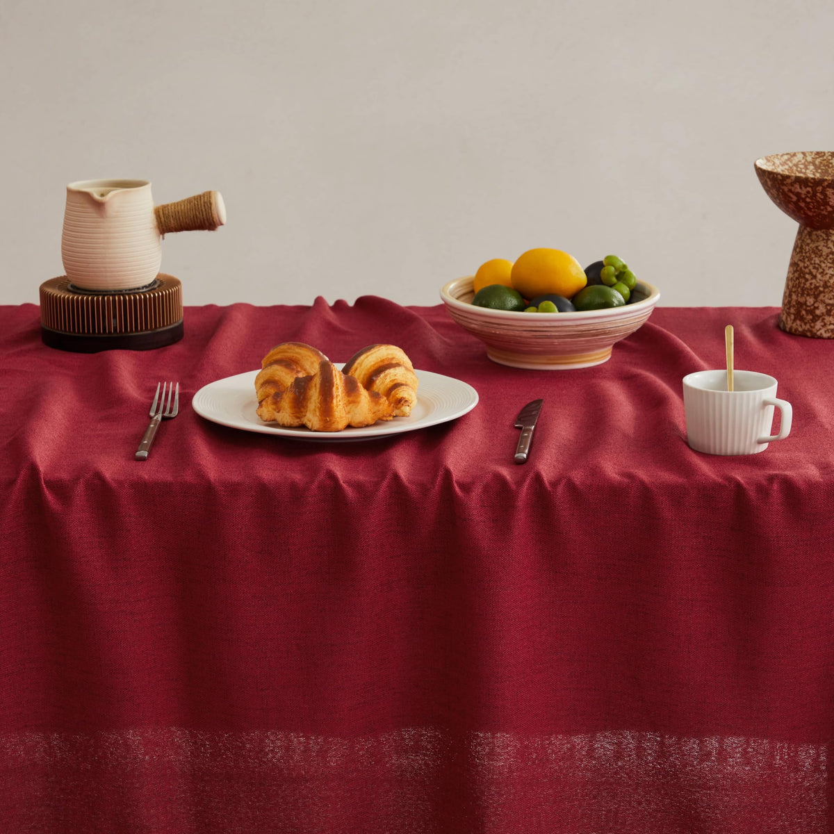 Tassel Linen Rectangular 6ft Table Cloth, Burgundy 60x104 Inch