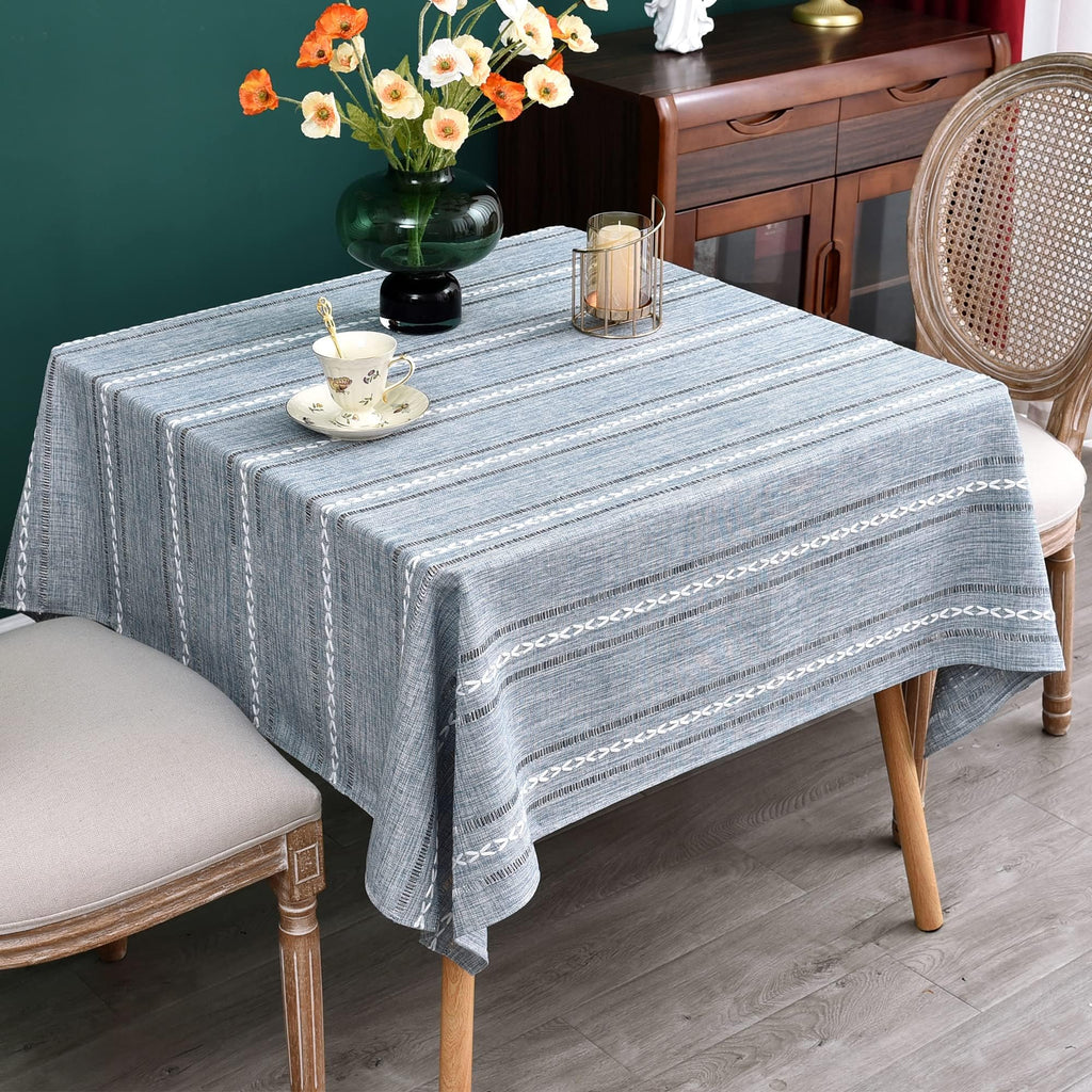 Farmhouse Embroidered 52x52 Inch Square Tablecloth Linen Texture