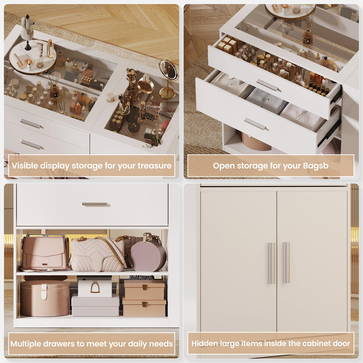 Bedroom Closet Island with 6 Drawers, Armoire Wardrobe Island, White