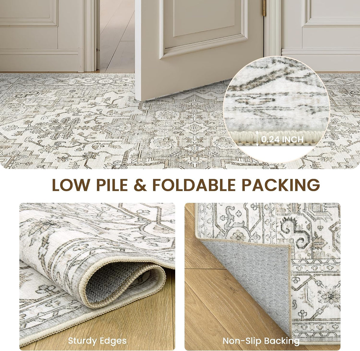 Living Room Area Rugs, Large Neutral Beige Carpet Vintage Soft Rugs