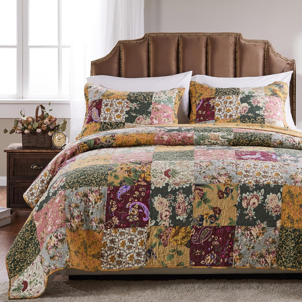 Home Antique Chic 100% Cotton Authentic Patchwork Quilt Set, Multicolor