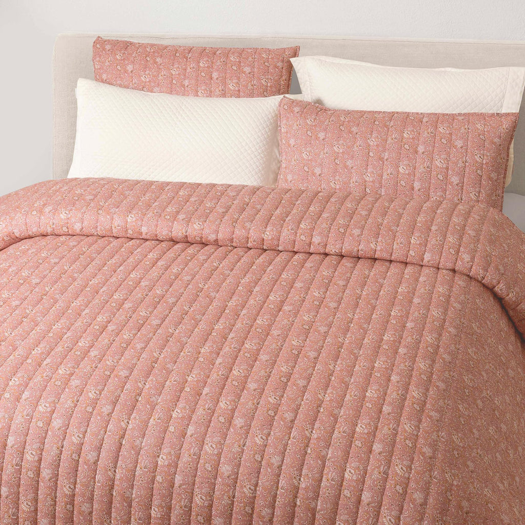 Cotton Gauze Quilt Set Queen Size Rose Paisley Bed Cover for All Season, Reversible Voile Quilt Bedding Sets with