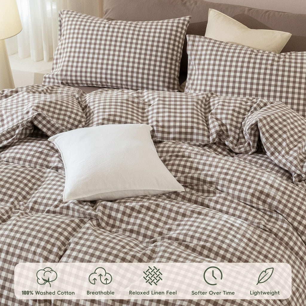 Washed Cotton Duvet Cover Set, 3-Piece, Classic Gingham