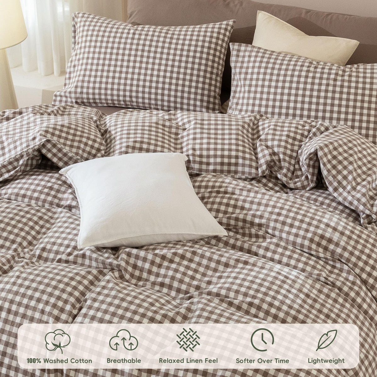 Washed Cotton Duvet Cover Set, 3-Piece, Classic Gingham
