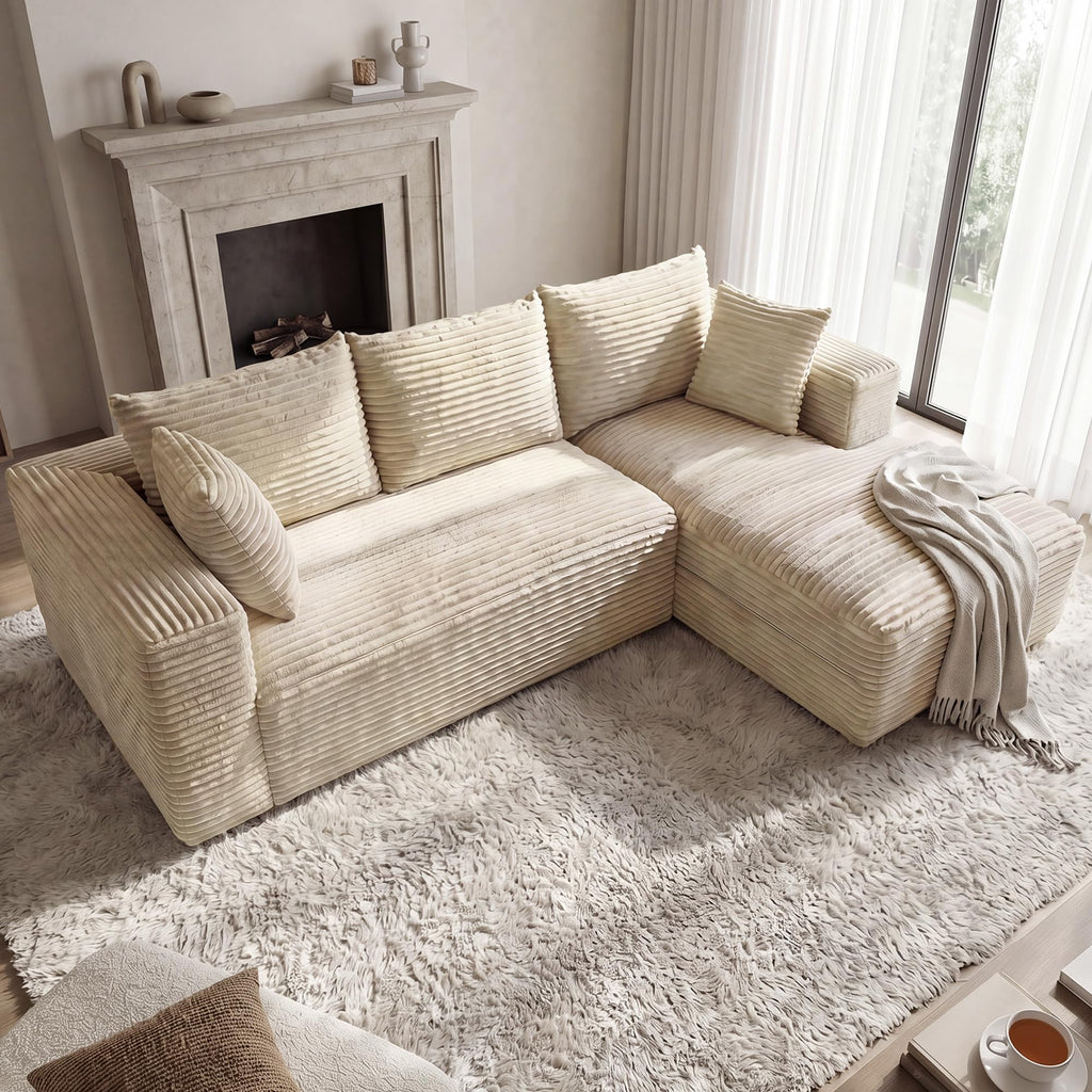 107" L-Shaped Boneless Sectional Sofa with Right-Facing Chaise, Beige