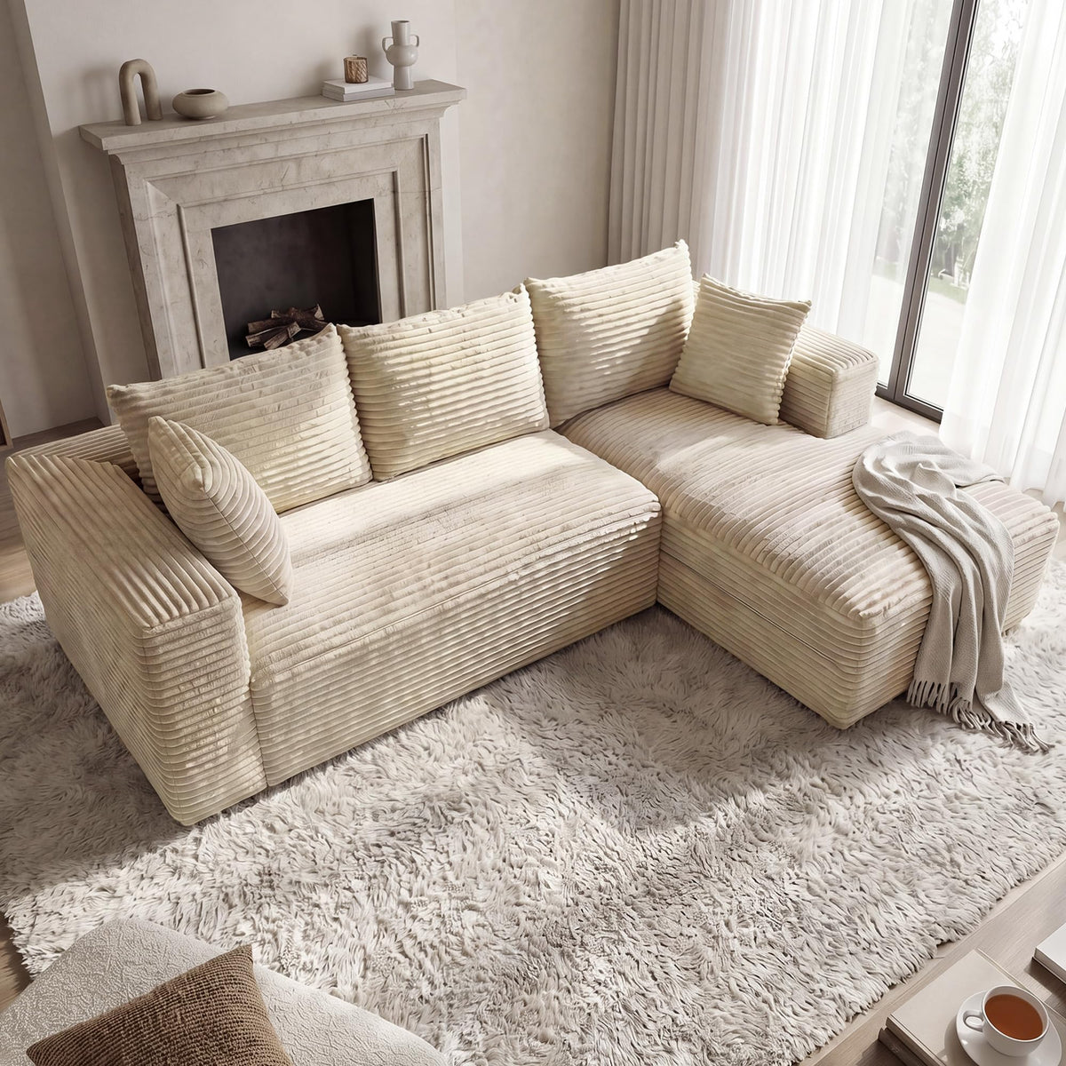 107" L-Shaped Boneless Sectional Sofa with Right-Facing Chaise, Beige