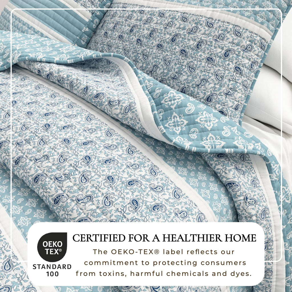 Striped Quilt Set - 3-Piece Size Paisley Bedding Set - Lightweight, All-Season, Reversible