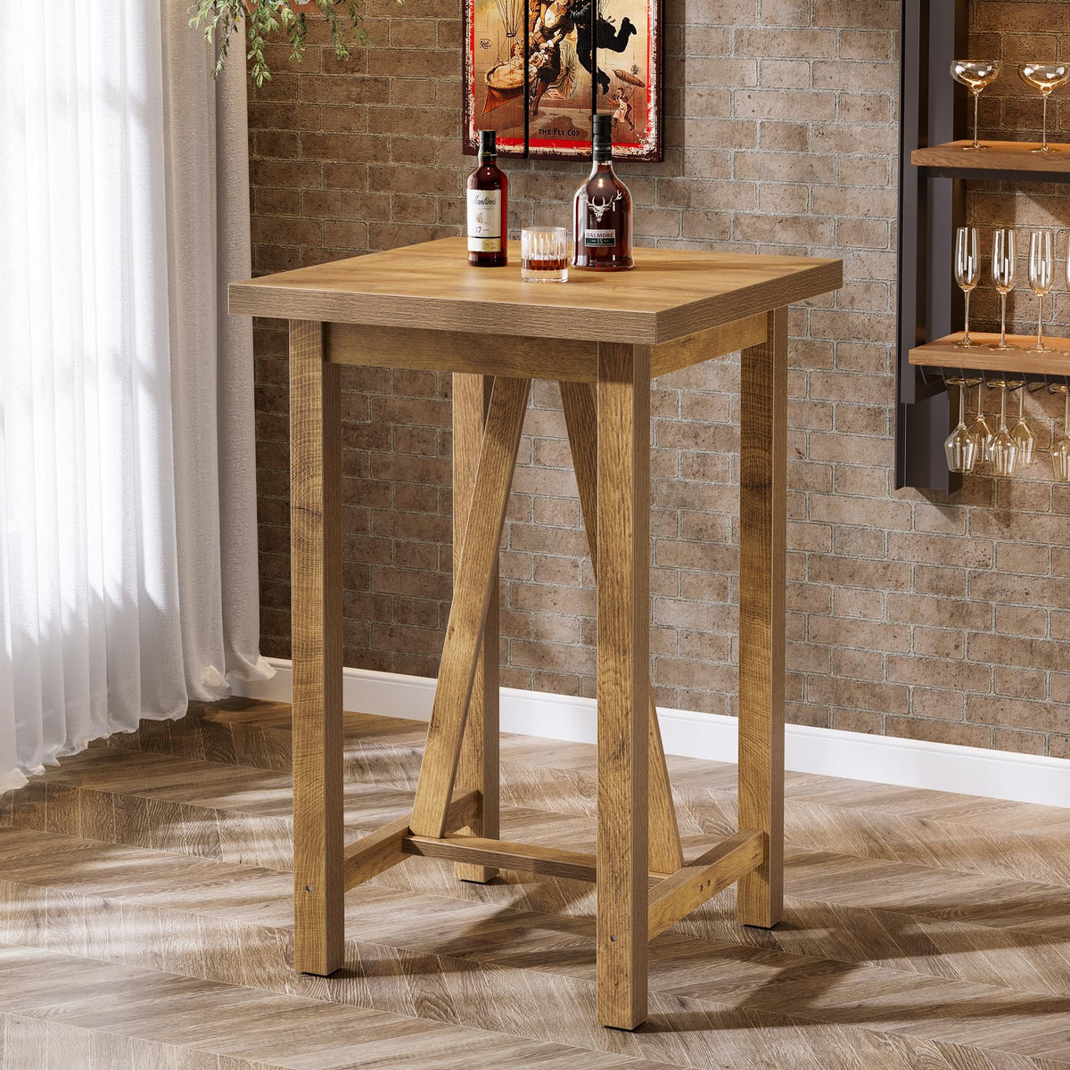 Square Bar Table, 39.4" Tall Counter Height Pub Table for Cocktail Coffee Bistro, Farmhouse High Top Desk, Small