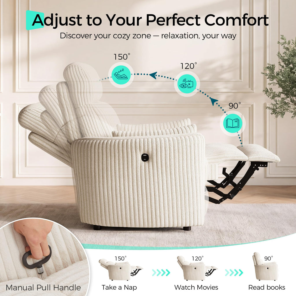 Modular 2-Seater Recliner Sofa Set with Matching Chair, Manual Corduroy Living Room Sectional with Hidden Storage