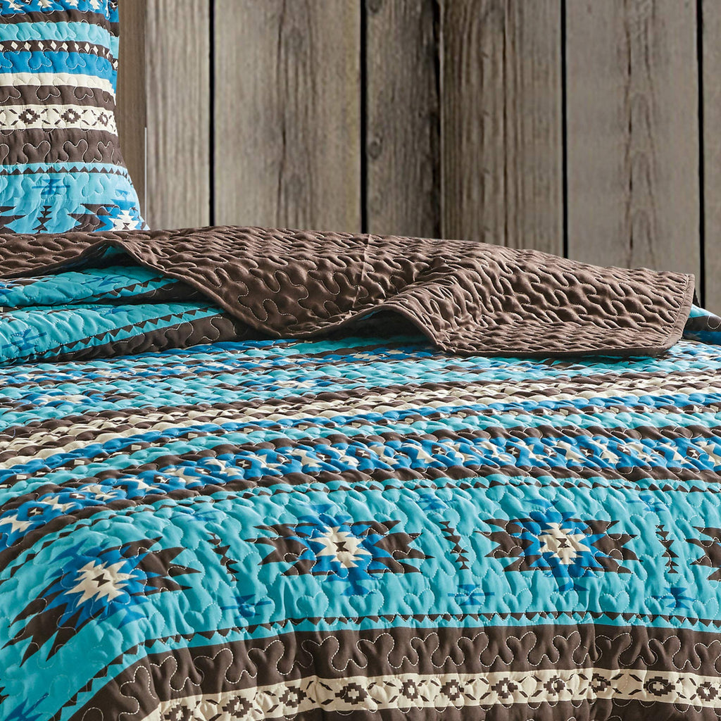3-Piece Printed Oversize Queen Size Quilt Set, All-Season Bedspread, Native American Tribal Navajo Pattern Coverlet